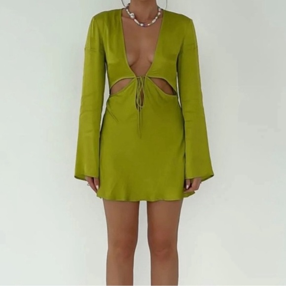 Rumored Green Mini Dress w Cutouts - Picture 1 of 3